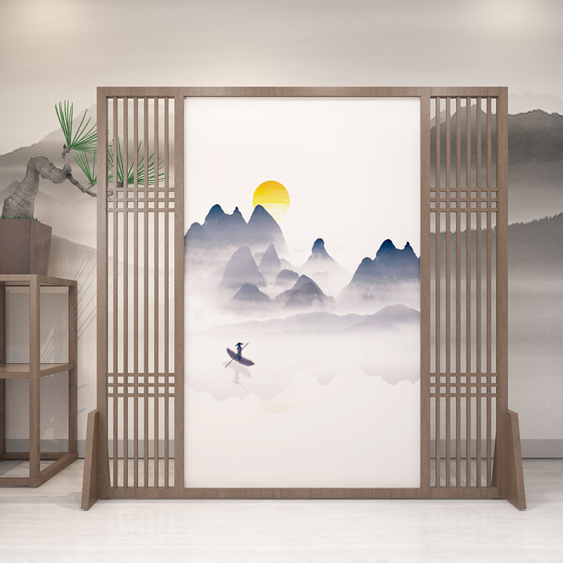 中式屏风隔断墙客厅玄关办公室酒店茶室装饰遮挡实木格栅定制座屏 C14胡桃木180*180CM 整装