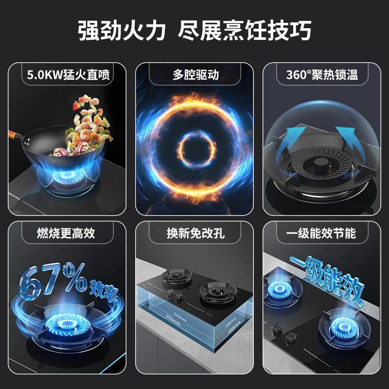 前锋燃气灶家用5.0kW猛火灶家用厨房一级能效ZD103A-B/X适应开孔高清大图