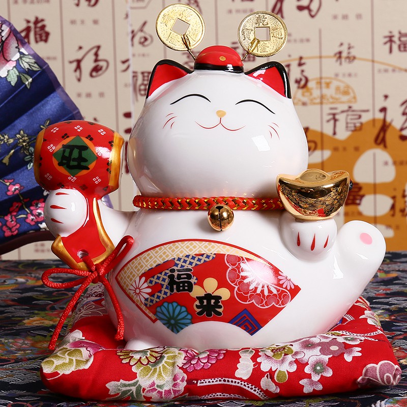 猫摆件 6寸小号猫创意礼品陶瓷储蓄罐办公桌摆件店铺开业 三维工匠 6寸福来旺_309