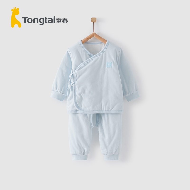 童泰(TONGTAI)秋冬款0-3月新生婴儿男女宝宝斜襟系带和服开裆保暖棉套装儿童内衣