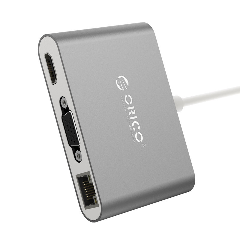奥睿科（ORICO）RCNB Type-c笔记本扩展坞转USB3.0通用分线器 HDMI/VGA+网口PD双向供电 灰色