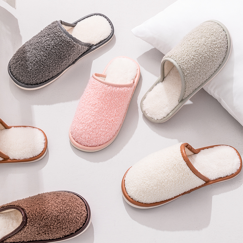 名创优品(miniso) 简约系列毛绒女士棉擦地拖鞋(棕色,43-44码)