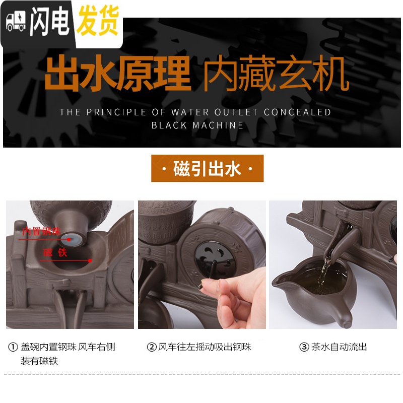 三维工匠懒人茶具套装泡茶壶家用功夫茶杯石磨半自动现代简约办公室陶瓷器 窑变红半自动茶具双龙礼盒装