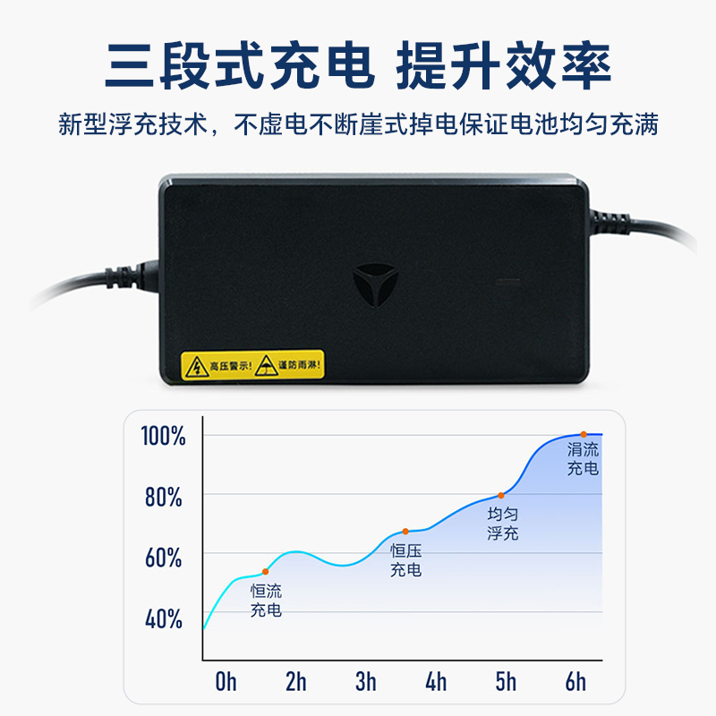 雅迪电动车原装智能锂电充电器48V3A国标两插锂电电瓶车充满自停