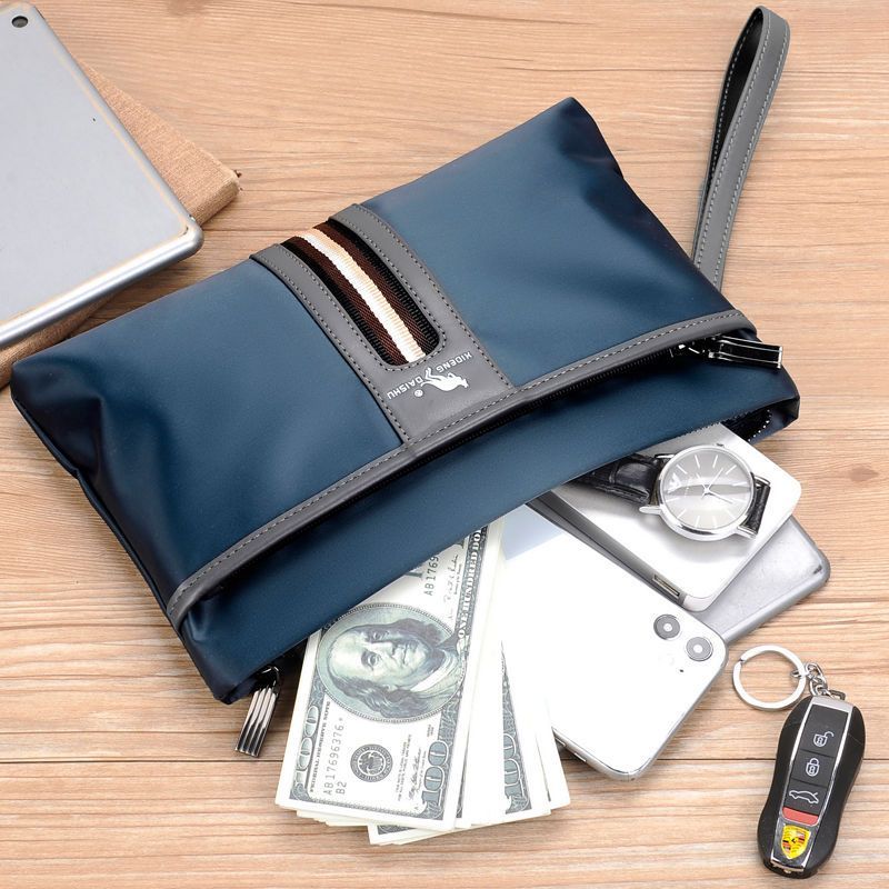 新款手抓包男士手拿包帆布大容量横款休闲气质牛津布夹包手包