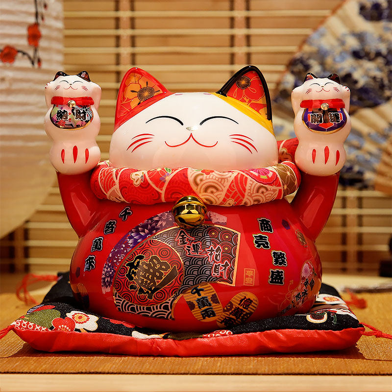 店铺猫小摆件 家居客厅开业礼品日式陶瓷存钱罐发财猫 三维工匠 5寸金运猫高清大图