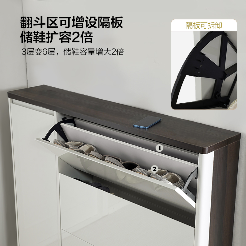 全友家居现代极简小户型玄关纤薄柜身翻斗鞋柜高清大图