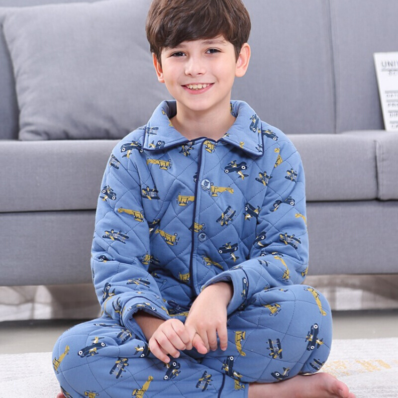 波迷娜bomina冬男中大童夹棉套装宝宝棉保暖服儿童睡衣男孩冬季男童