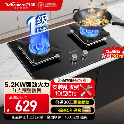 万和(Vanward) 天然气燃气灶JZT-C5L90S煤气灶双眼灶嵌入式灶具5.0kW大火力全进风钢化玻璃一级能效