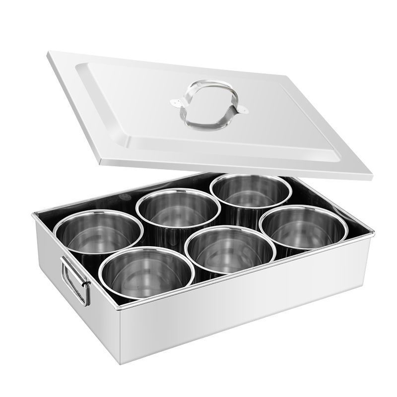 家庭火锅店4格不锈钢调料盒商用调料罐子食堂配料盒家用带盖套装厨房