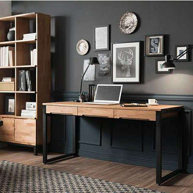 闪电客复古铁艺书桌带抽屉工业风桌子卧室电脑桌办公桌写字台