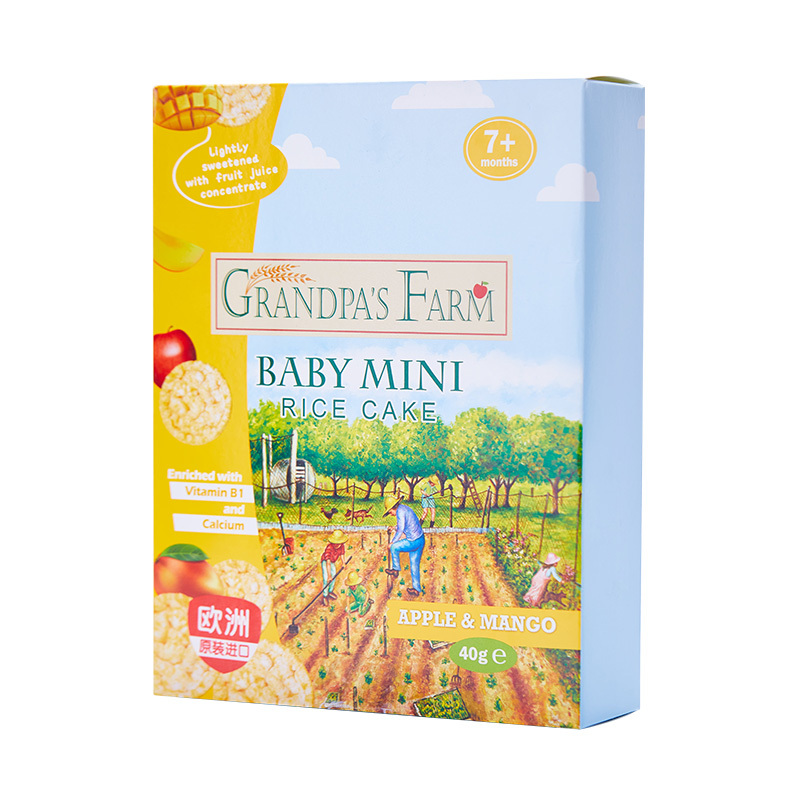 爷爷的农场 欧洲进口宝宝水果磨牙饼干婴幼儿零食小吃磨牙棒 苹果芒果味味米饼 40g/盒