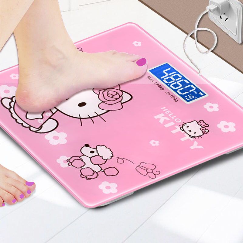 精准体重秤家用电子秤成人健康减肥称称重人体秤卡通充电称体重计 26*26 电池款 十字玫瑰金