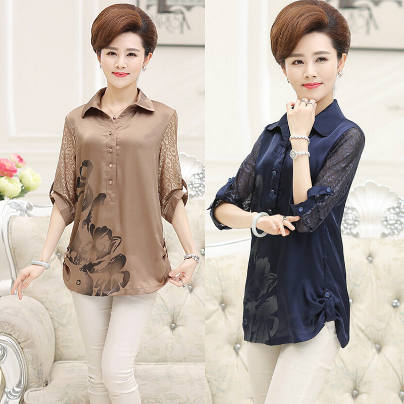 妈妈装春装新品衬衫中年宽松大码长袖上衣中老年女装春季t恤夏装