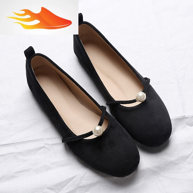 fishbasket芭蕾舞平底鞋透气款珍珠鞋方头平跟带子鞋玛丽珍女鞋浅口单