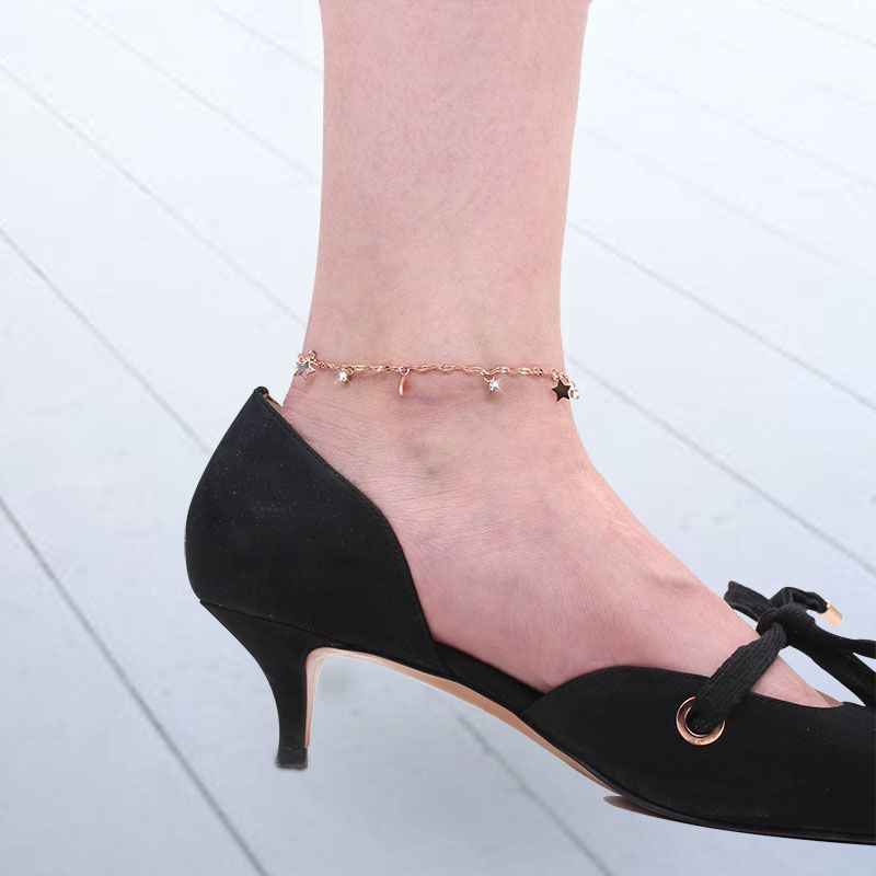 日韩潮脚链星星月亮脚链钛钢女士脚链女性感脚踝脚链女ins不掉色
