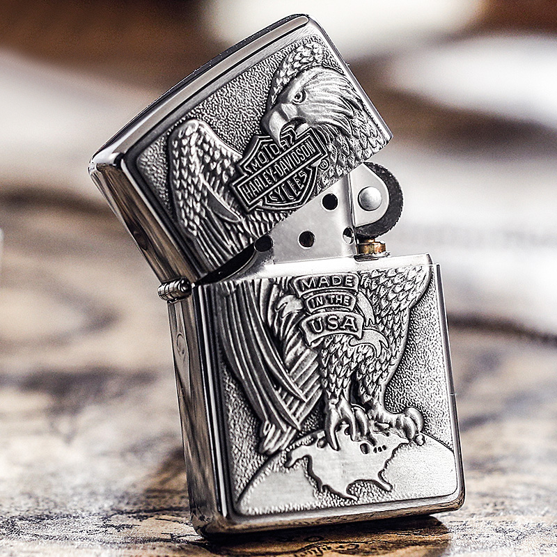 美国zippo打火机芝宝哈雷地球鹰200hdh231拉丝贴章哈雷雄鹰展翅商标