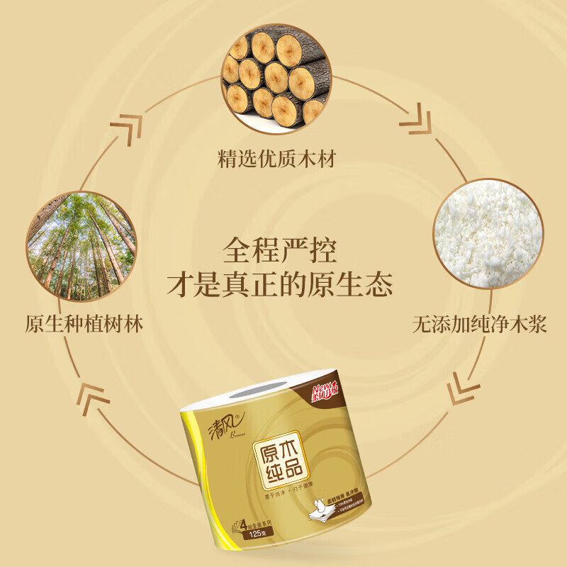清风原木金装4层加厚125g有芯卷纸10卷B20ASJ1高清大图