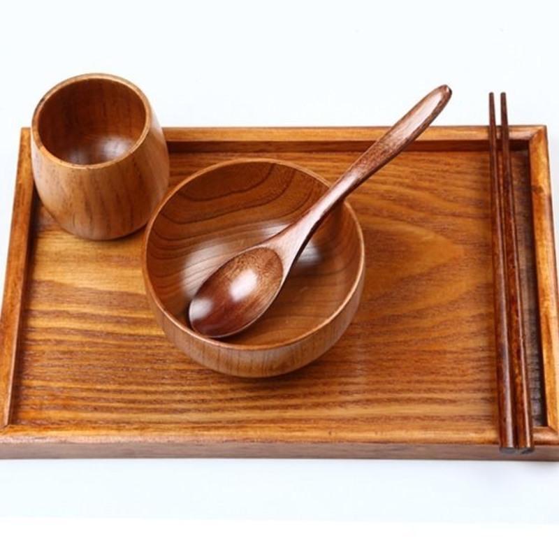 日式天然原木碗家用儿童宝宝饭碗木质餐具木制大碗汤碗面碗筷套装 直径8高7.5