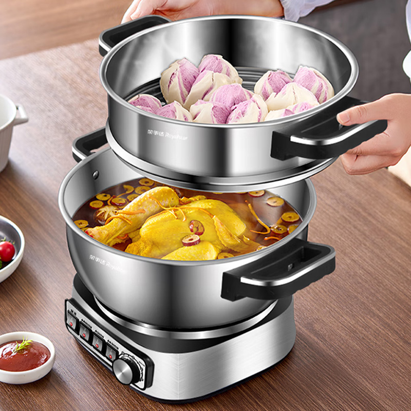 荣事达电炒锅4L上蒸下煮大容量多用炒锅单笼RDG-BY28G高清大图