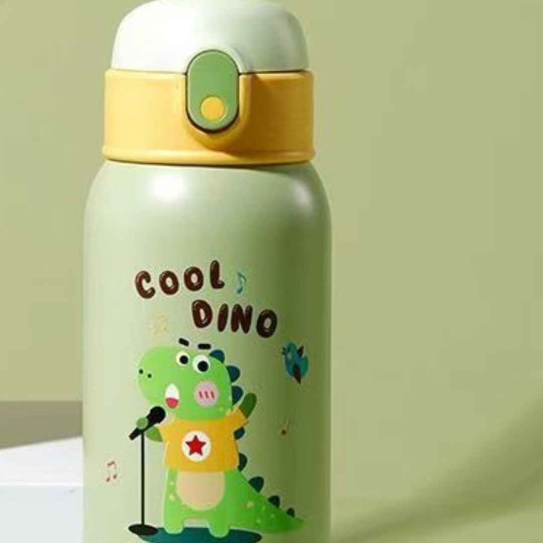 富光儿童保温杯带吸管316不锈钢可爱学生水杯绿色600ml