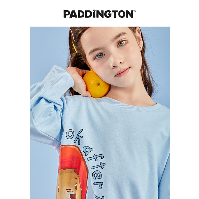 Paddington Bear帕丁顿熊2021女童卫衣春新款卡通熊印花长袖圆领上衣