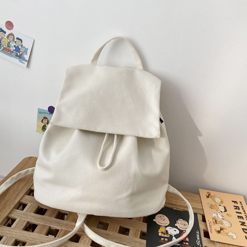 日系文艺大学生简约小背包女双肩包帆布小包小巧轻便外出春游旅游白色