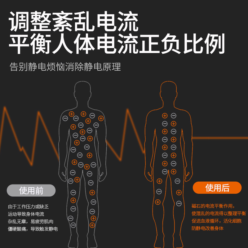 尤利特人体静电释放器防静电手环无线消除去静电神器静电手链 菱形黑色两只 ZH-DC-26