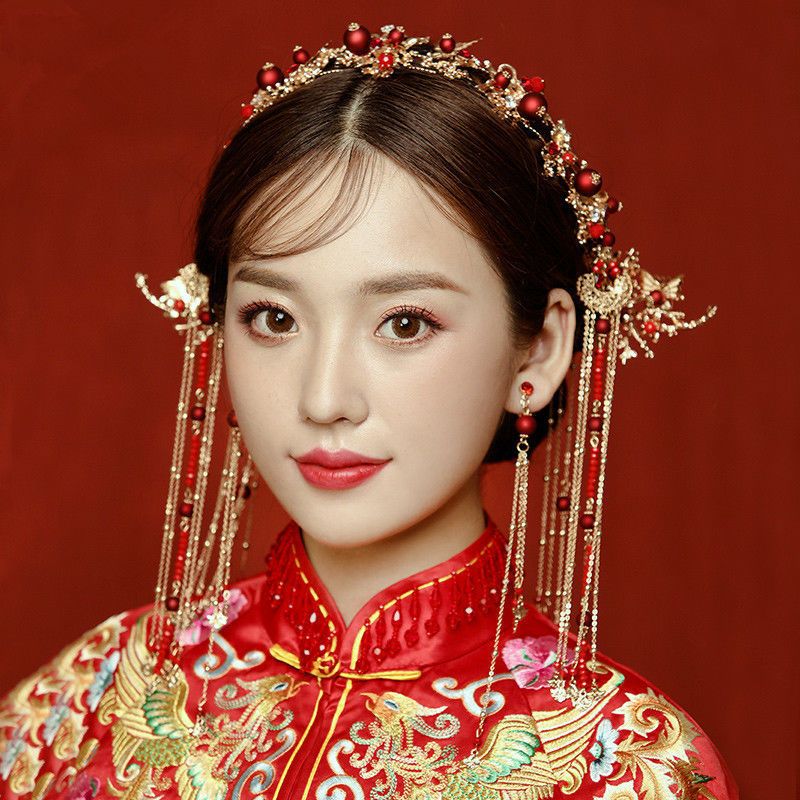 中式古装头饰新娘头饰结婚古装发饰套装中式流苏凤冠秀禾服配发饰186