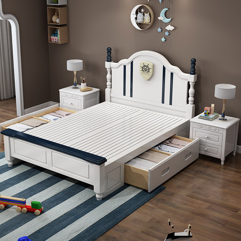 兰秀家居 王子床单人床1.2米地中海小孩床青少年实木床1.5米公主床