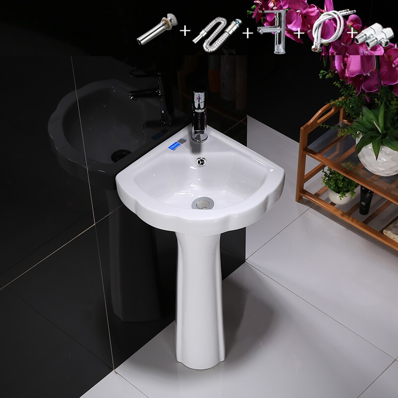 立柱盆陶瓷卫浴洗脸洗手盆小户三角型卫生间阳台厕所简易落地台池波迷