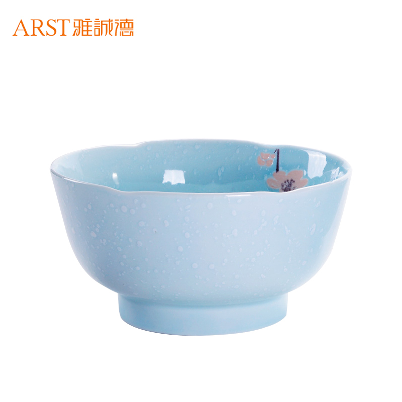 雅诚德(arst) 日式雪花釉系列餐具套装 家用釉下彩碗盘碟套装 陶瓷饭碗菜盘子面碗组合 6寸荷香杰奥碗4个装 蓝色梅花