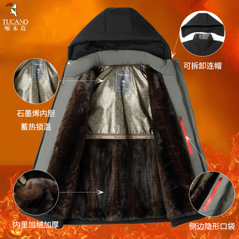 啄木鸟棉服男款冬季2025新款加绒加厚防寒棉袄休闲百搭棉衣外套男高清大图