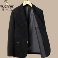 啄木鸟毛呢小西装男士爸爸秋装呢子外套秋冬季中老年人西服男上爸 170/M合适90-105斤 黑色