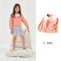 moomoo童装女童卫衣2021春秋新款娃娃领杜邦索罗娜面料文艺打底衫_76 120/60 粉桃红