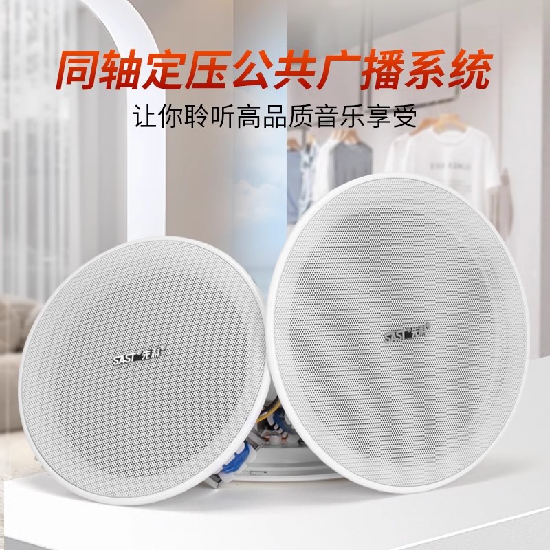 先科6W吸顶吊顶壁挂喇叭同轴吊球防水音柱天花消防音箱监控定压音响TH1-4高清大图