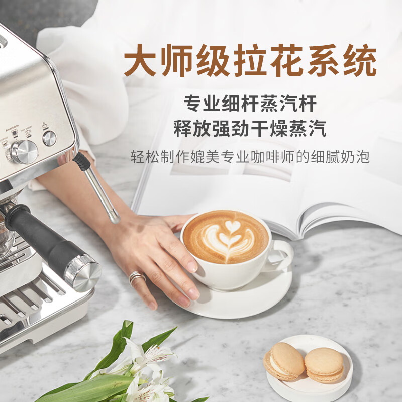 德龙 咖啡机 半自动咖啡机银骑士 意式美式家用现磨研磨一体机小型 手动奶泡 EC9155.W高清大图