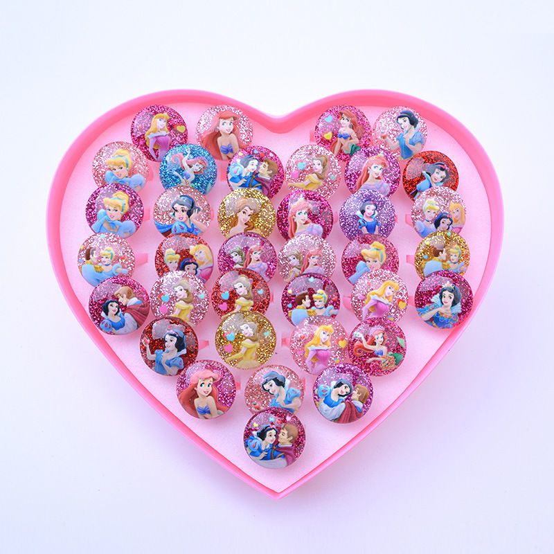 儿童戒指女孩爱心卡通冰雪公主可爱饰品玩具幼儿园生日宝宝礼物金粉