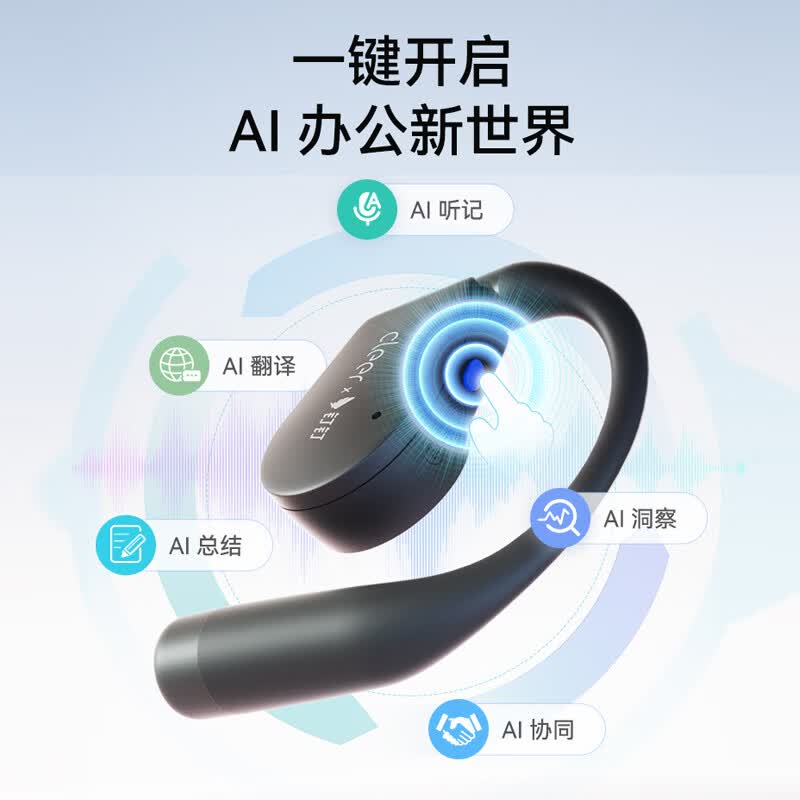 钉钉H1智能AI录音耳机 cleer联名款 会议纪要同声传译 翻译耳机 开放挂耳式无线蓝牙 白色高清大图
