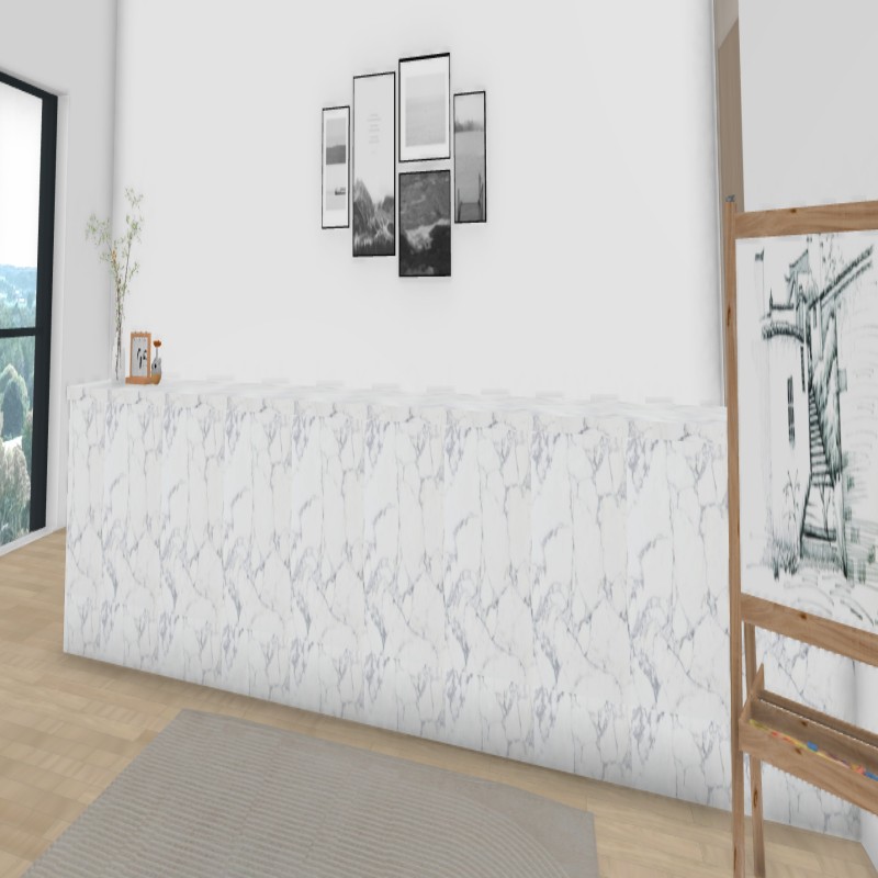 鹰利谨公司前台接待台办公吧台简约现代酒店咨询收银服务台鱼肚白岩板+灰木纹BT-58002高清大图