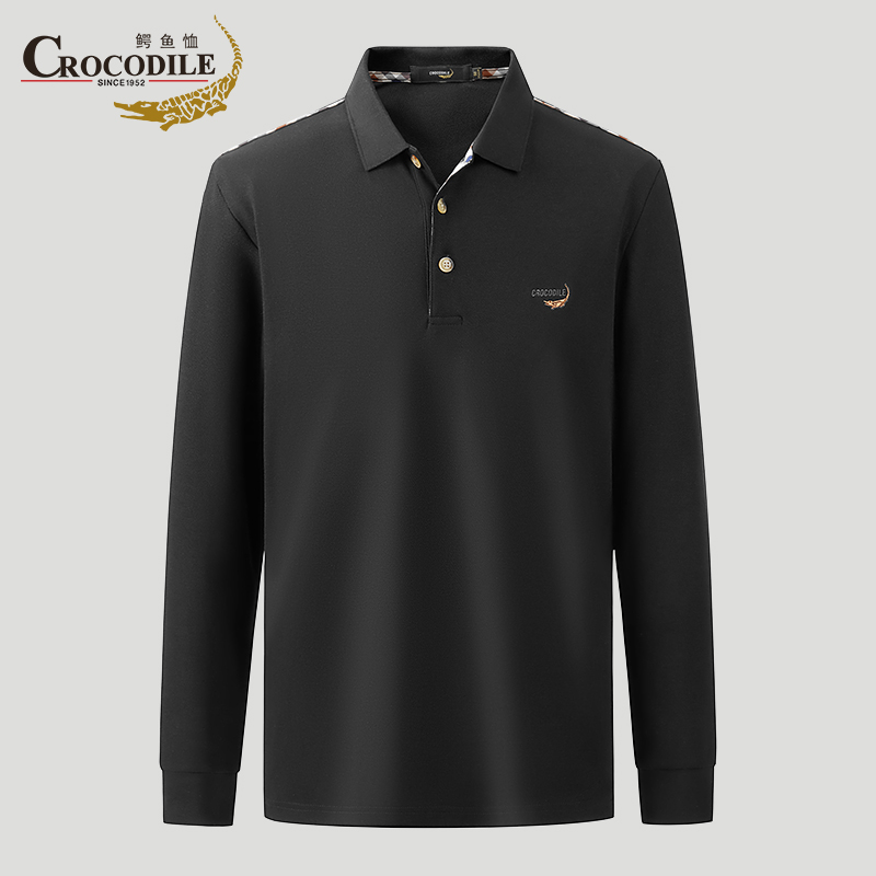 鳄鱼恤CROCODILE 男士POLO衫商务休闲秋冬纯色简约翻领长袖T恤高清大图