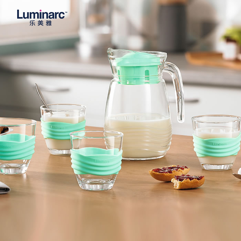 乐美雅(Luminarc)家用玻璃水杯凉水壶耐热钢化玻璃水具5件套1壶4杯家居器皿海岸线薄荷绿L6798不保温、其他