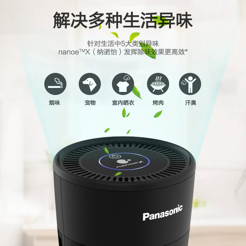 松下(Panasonic)小黑杯车载净化器小空间净化除味除病菌抑制过敏原纳诺怡水离子净味器 F-SG03P1C-K高清大图