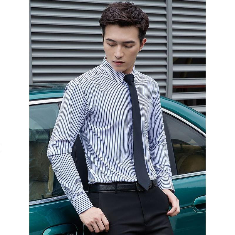 商务条纹白衬衫男女同款职业装工装长袖免烫衬衣正装办公室白领通勤ol