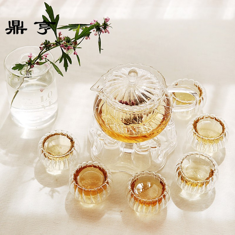 鼎亨那些时光 玻璃花茶具 煮水果茶蜡烛保温茶具套装 花茶茶杯花
