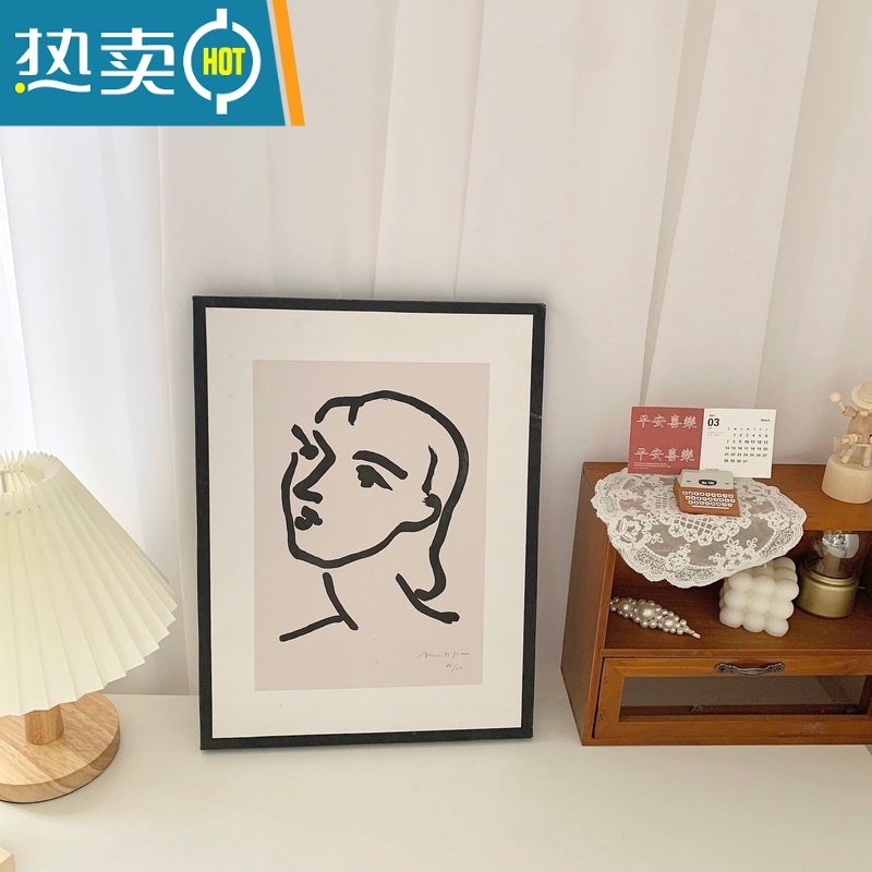 敬平ins风北欧风装饰画 复古抽象线条挂画桌面相框画摆件挂画拍摄背景装饰画高清大图
