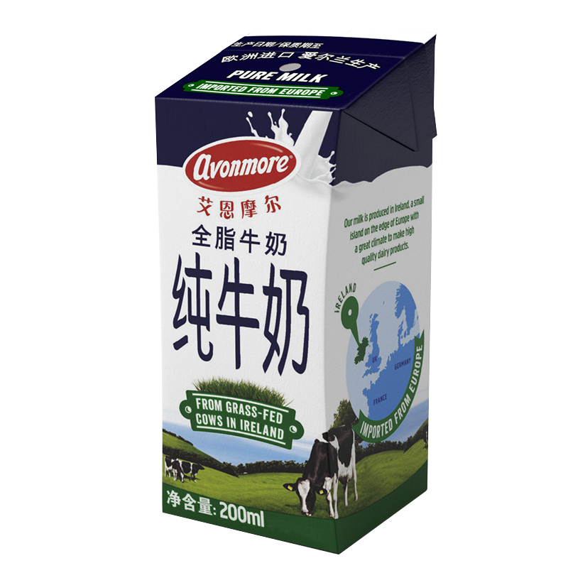 爱尔兰原装进口纯牛奶艾恩摩尔avonmore全脂纯牛奶200ml12