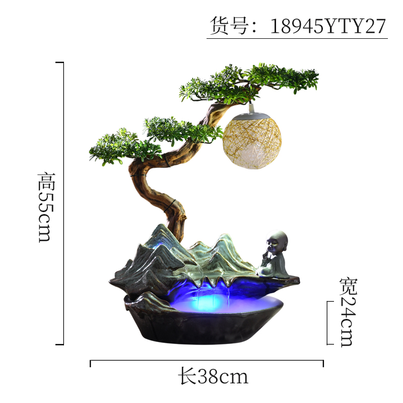 陶瓷流水喷泉摆件创意桌面摆设家居办公室卧室客厅加湿装饰品 三维工匠 Y27高清大图