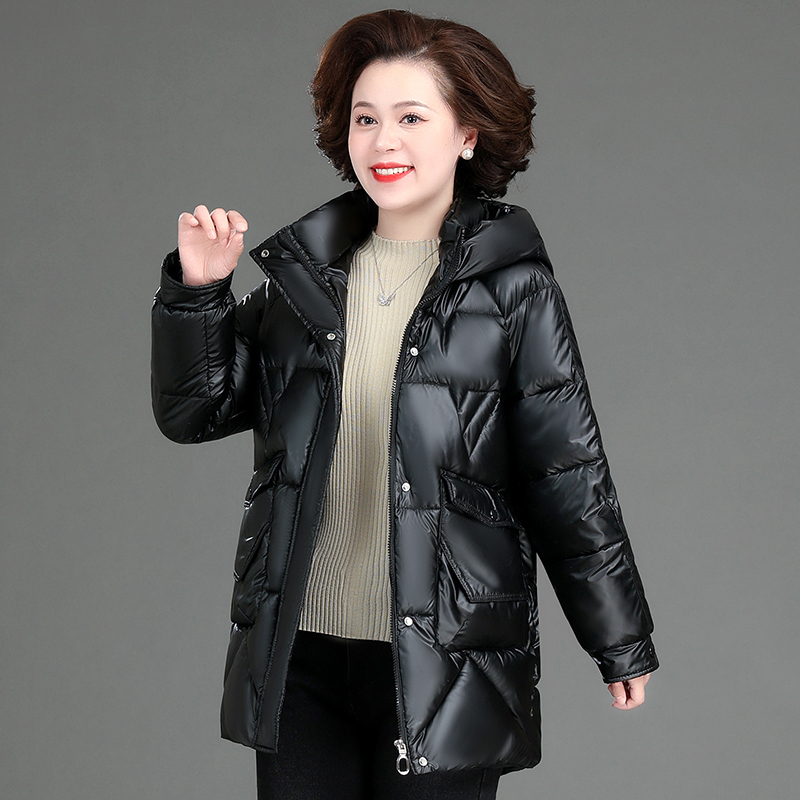 均妮妈妈装亮面免洗羽绒棉服中老年秋冬装棉袄中长款中年妇女棉衣外套