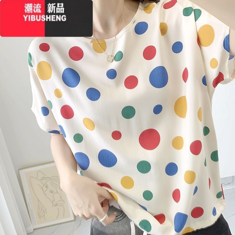 YIBUSHENG棉绸薄款短袖t恤女季2024新款宽松韩版小个子洋气百搭速干上衣高清大图